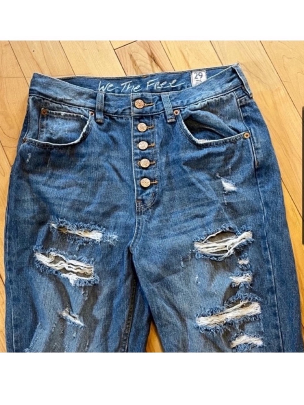 Free People We The Free Blossom High Rise distressed button fly jeans size 29 - Picture 4 of 10